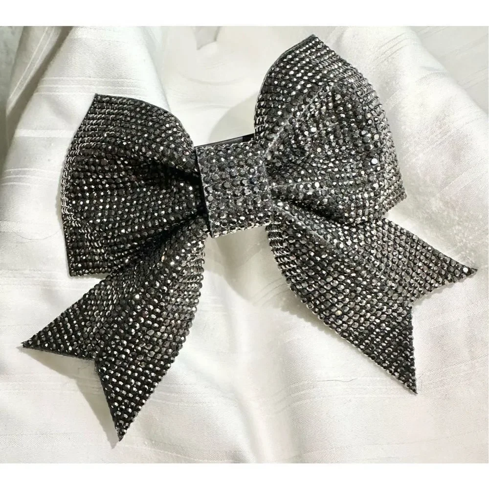 Super sparkly black rhinestone barrette hair bow